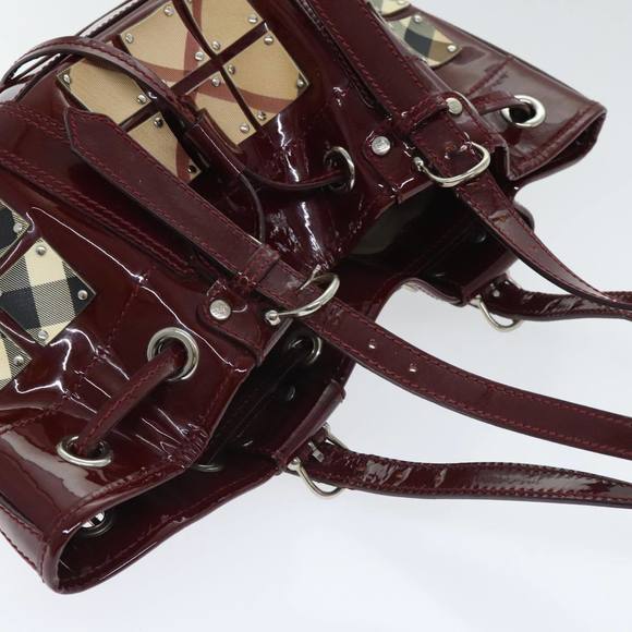 BURBERRY Hand Bag Enamel Red Silver Auth 91276 - Picture 6 of 16